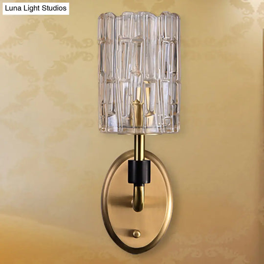 Brass Bedside Wall Sconce With Clear Crystal Shade - Contemporary Style