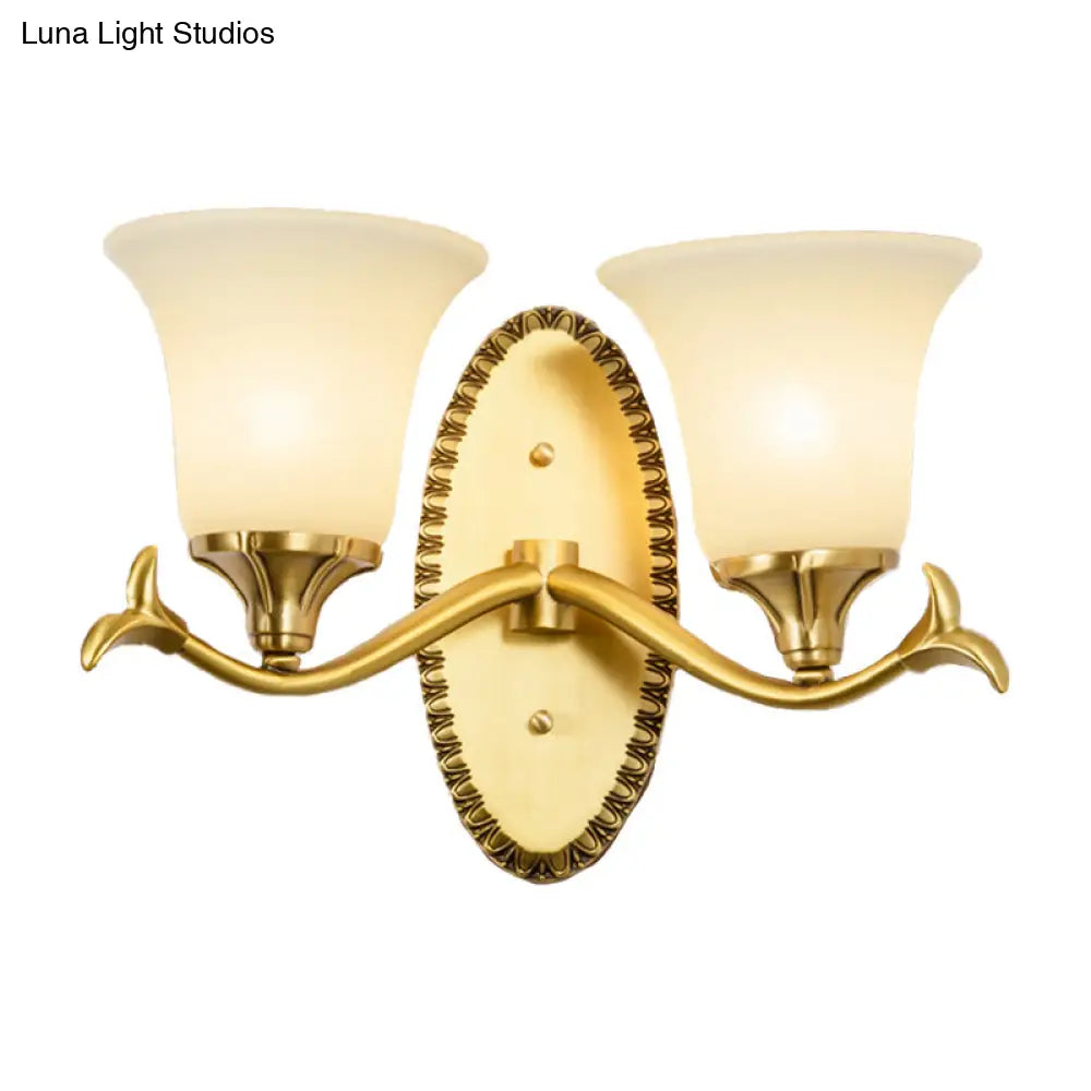 Brass Bell Wall Lamp With Cream Glass And Oval Backplate - Countryside 1/2-Light Mount