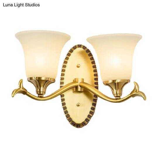 Brass Bell Wall Lamp With Cream Glass And Oval Backplate - Countryside 1/2-Light Mount