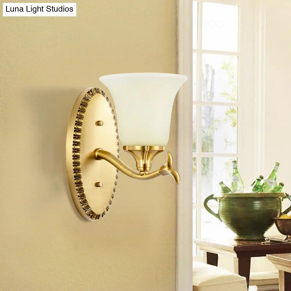 Brass Bell Wall Lamp With Cream Glass And Oval Backplate - Countryside 1/2-Light Mount