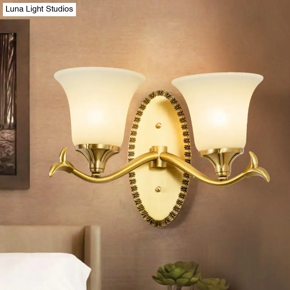 Brass Bell Wall Lamp With Cream Glass And Oval Backplate - Countryside 1/2-Light Mount