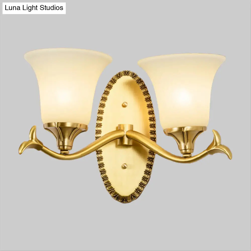 Brass Bell Wall Lamp With Cream Glass And Oval Backplate - Countryside 1/2-Light Mount