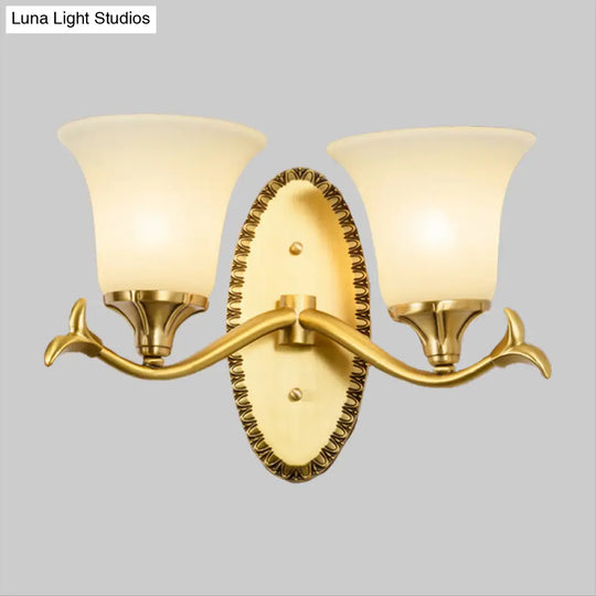 Brass Bell Wall Lamp With Cream Glass And Oval Backplate - Countryside 1/2-Light Mount