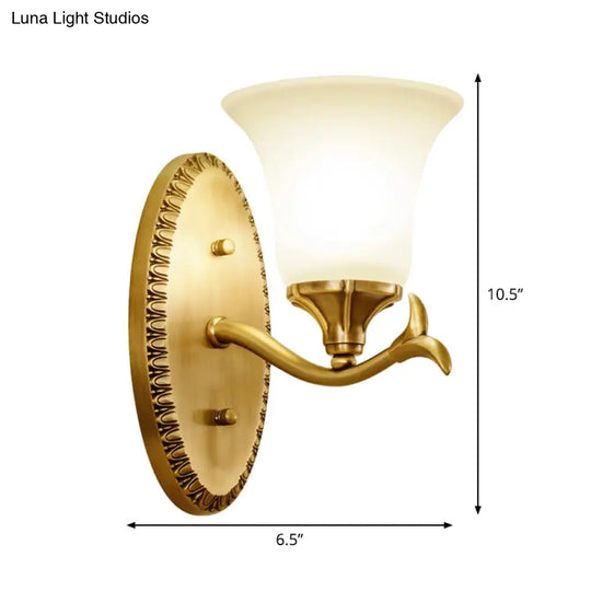 Brass Bell Wall Lamp With Cream Glass And Oval Backplate - Countryside 1/2-Light Mount