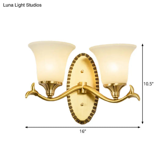 Brass Bell Wall Lamp With Cream Glass And Oval Backplate - Countryside 1/2-Light Mount