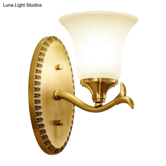 Brass Bell Wall Lamp With Cream Glass And Oval Backplate - Countryside 1/2-Light Mount