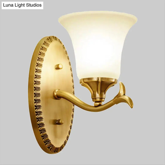 Brass Bell Wall Lamp With Cream Glass And Oval Backplate - Countryside 1/2-Light Mount