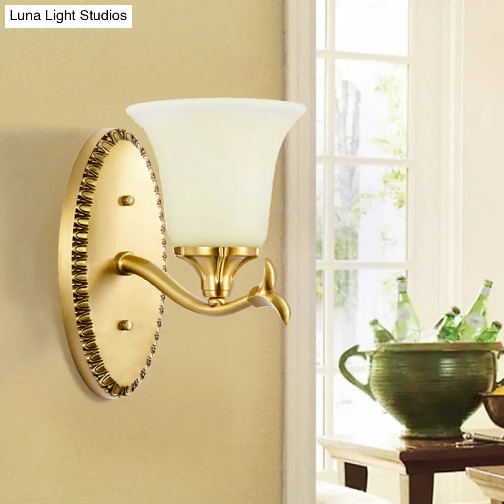 Brass Bell Wall Lamp With Cream Glass And Oval Backplate - Countryside 1/2-Light Mount