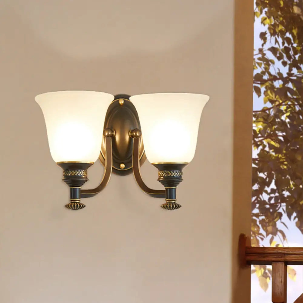 Brass Bell Wall Light With Classic White Frost Glass - Bedside Mount Fixture 2 /