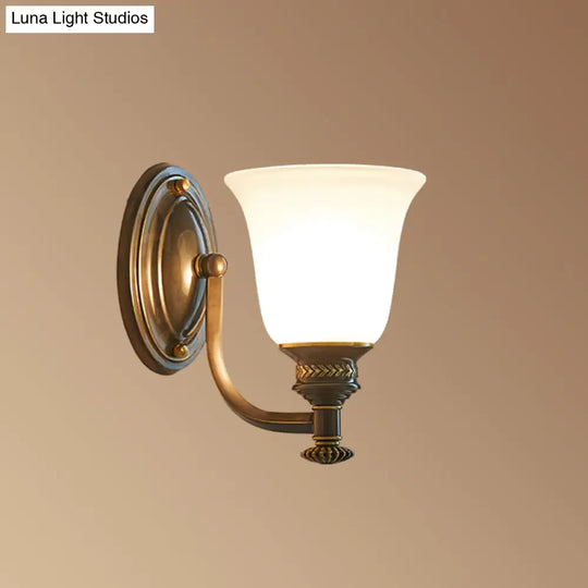 Brass Bell Wall Light With Classic White Frost Glass - Bedside Mount Fixture