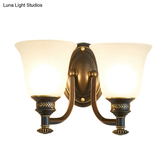 Brass Bell Wall Light With Classic White Frost Glass - Bedside Mount Fixture