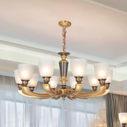 Brass Chandelier Lamp With Frosted Glass Shade - Simplicity Bowl Suspension Lighting Fixture 10 /