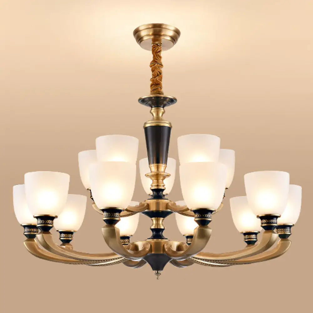 Brass Chandelier Lamp With Frosted Glass Shade - Simplicity Bowl Suspension Lighting Fixture 15 /