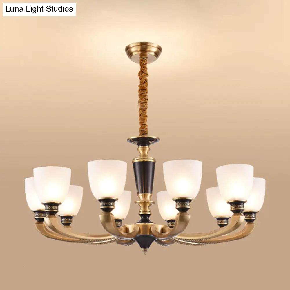 Brass Chandelier Lamp With Frosted Glass Shade - Simplicity Bowl Suspension Lighting Fixture