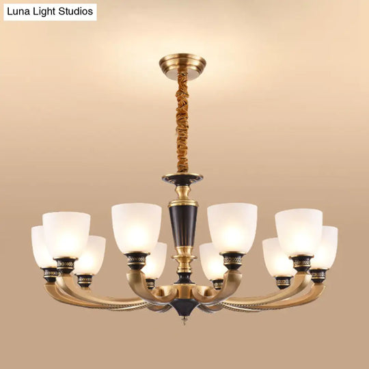 Brass Chandelier Lamp With Frosted Glass Shade - Simplicity Bowl Suspension Lighting Fixture