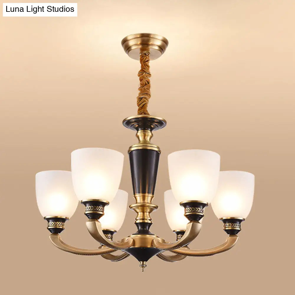 Brass Chandelier Lamp With Frosted Glass Shade - Simplicity Bowl Suspension Lighting Fixture