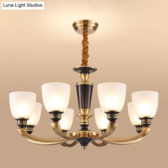 Brass Chandelier Lamp With Frosted Glass Shade - Simplicity Bowl Suspension Lighting Fixture