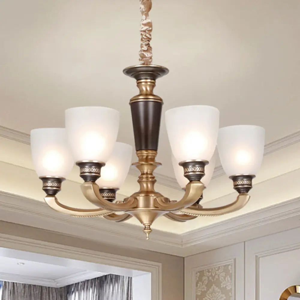 Brass Chandelier Lamp With Frosted Glass Shade - Simplicity Bowl Suspension Lighting Fixture 6 /