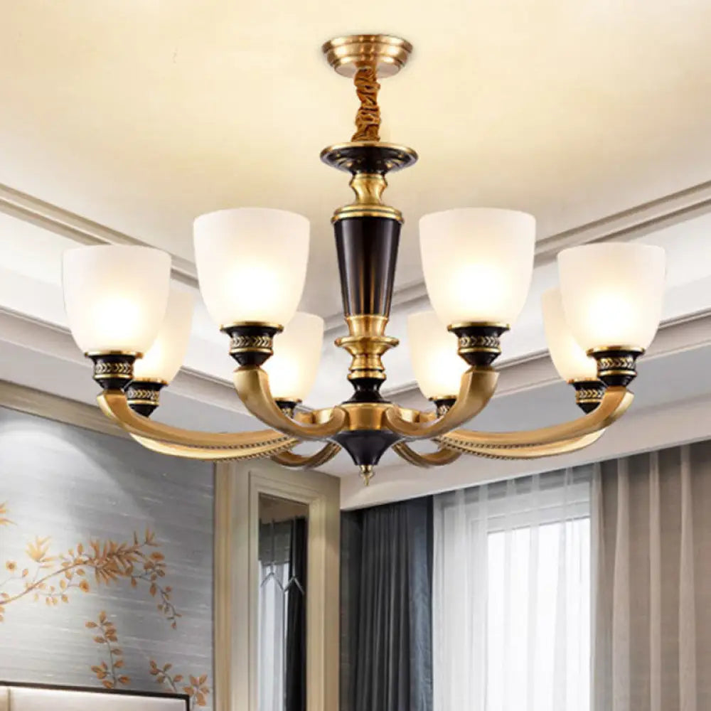 Brass Chandelier Lamp With Frosted Glass Shade - Simplicity Bowl Suspension Lighting Fixture 8 /