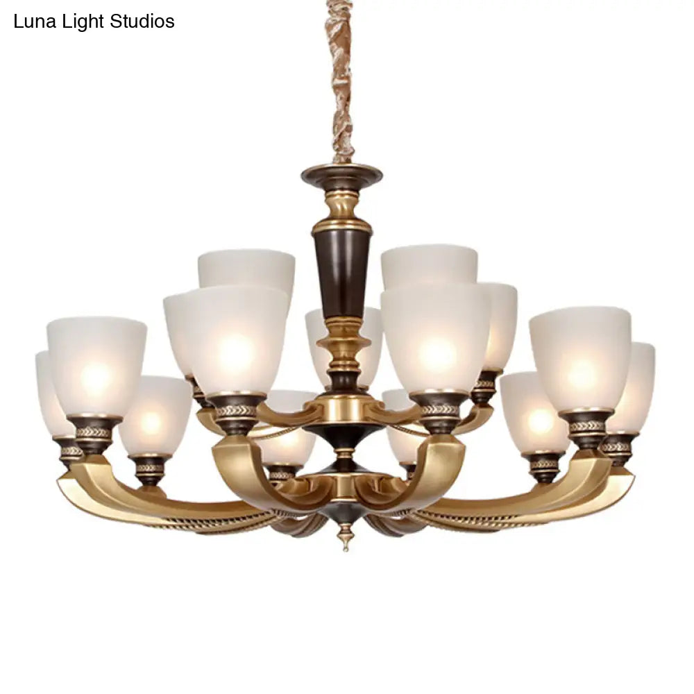 Brass Chandelier Lamp With Frosted Glass Shade - Simplicity Bowl Suspension Lighting Fixture