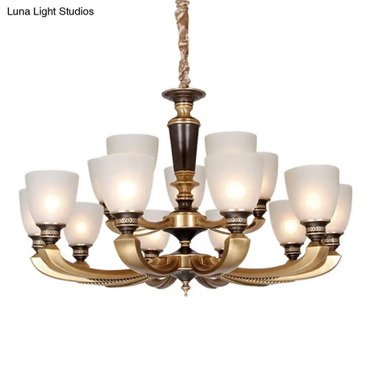 Brass Chandelier Lamp With Frosted Glass Shade - Simplicity Bowl Suspension Lighting Fixture