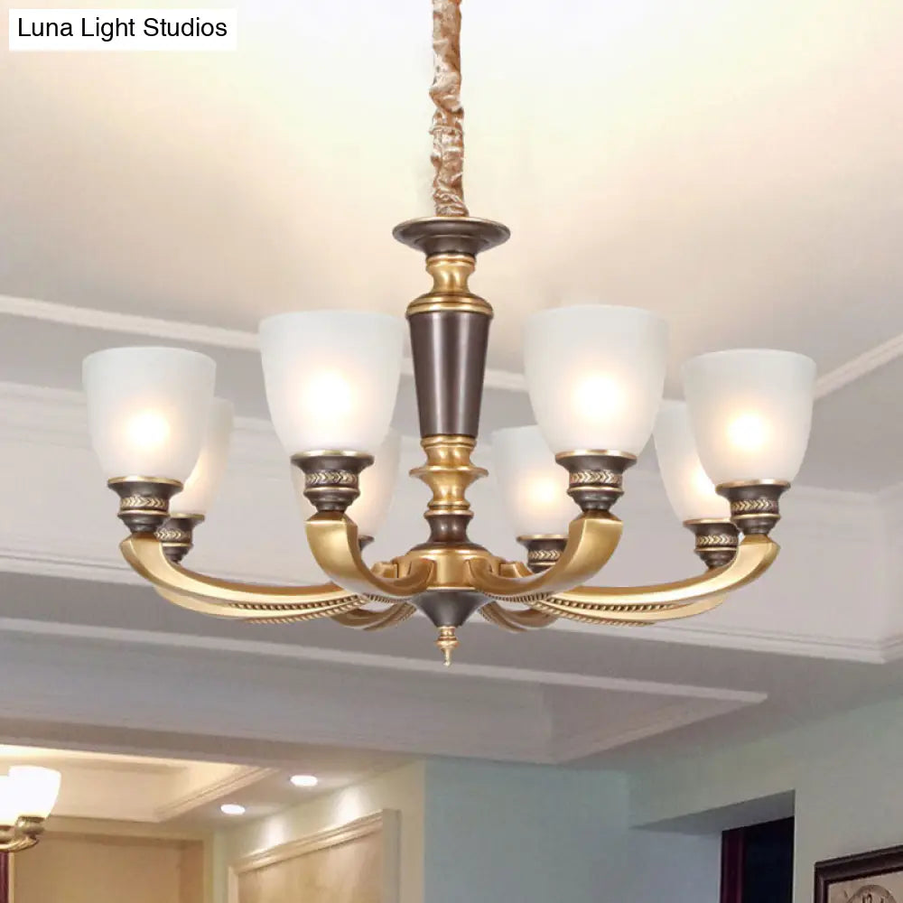 Brass Chandelier Lamp With Frosted Glass Shade - Simplicity Bowl Suspension Lighting Fixture