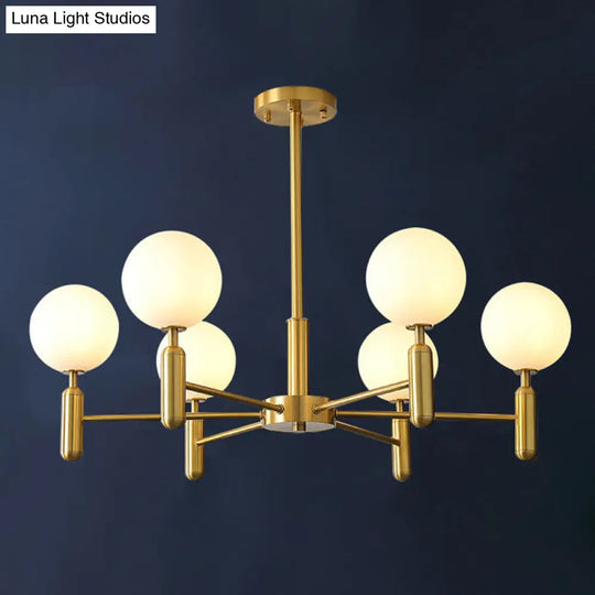 Postmodern Brass Chandelier With Ball Glass Shade For Living Room Ceiling 8 / Cream
