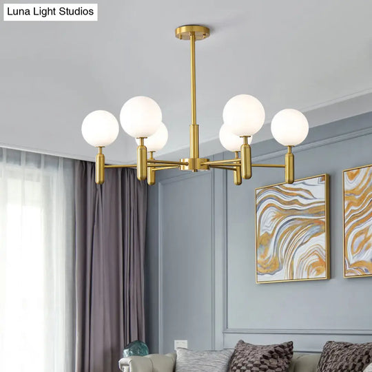 Postmodern Brass Chandelier With Ball Glass Shade For Living Room Ceiling 6 / Cream