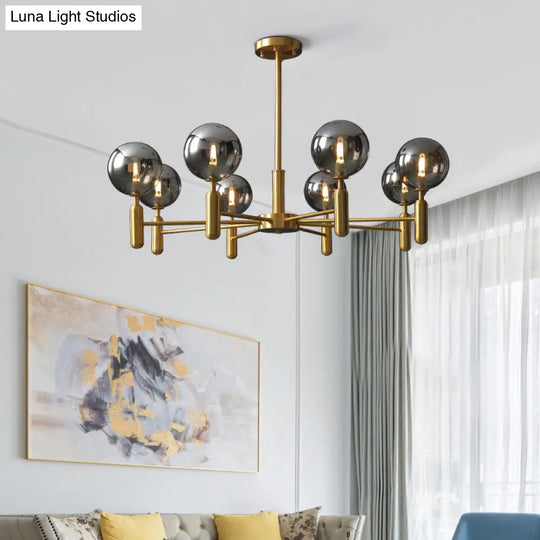 Brass Chandelier With Ball Glass Shade - Stylish Living Room Ceiling Pendant Light