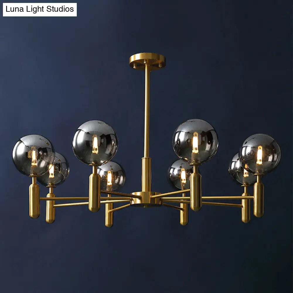 Postmodern Brass Chandelier With Ball Glass Shade For Living Room Ceiling 8 / Smoke Gray