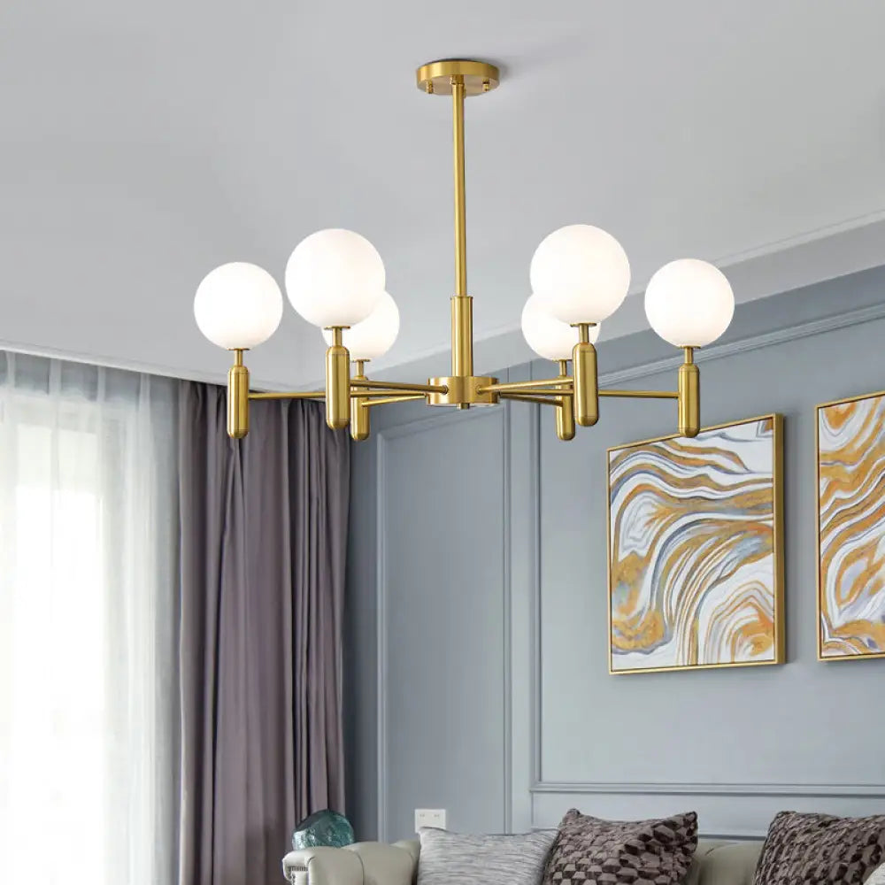 Brass Chandelier With Ball Glass Shade - Stylish Living Room Ceiling Pendant Light 6 / Cream