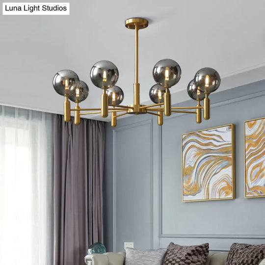 Brass Chandelier With Ball Glass Shade - Stylish Living Room Ceiling Pendant Light