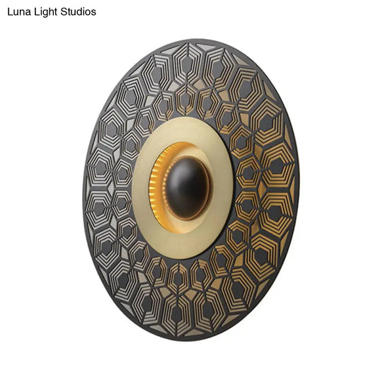 Brass Circular Led Porch Wall Light Fixture - Colonial Style Flush Mount Sconce