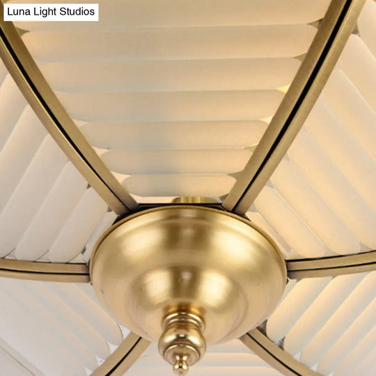 Brass Colonial Beveled Flush Mount Ceiling Light With Opaline Glass - Ideal For Bedroom 4 Bulbs