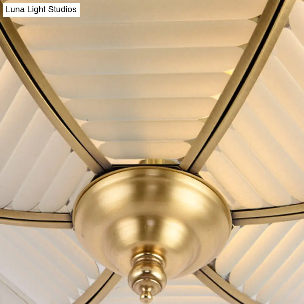 Brass Colonial Beveled Flush Mount Ceiling Light With Opaline Glass - Ideal For Bedroom 4 Bulbs