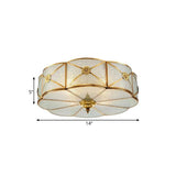 Brass Colonial Scallop Ceiling Light - Bedroom Chandelier With Seeded Glass Flush Mount 3/4/6 Bulbs