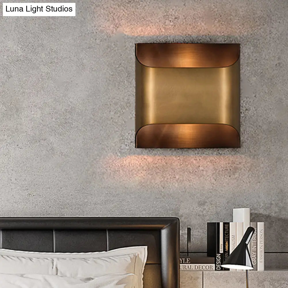 Brass Colonial Square/Rectangle Wall Lamp: Elegant Metal Flush Mount Sconce For Bedrooms