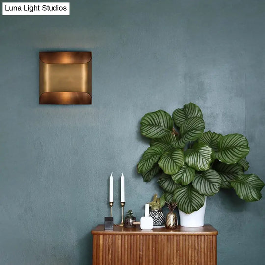 Brass Colonial Square/Rectangle Wall Lamp: Elegant Metal Flush Mount Sconce For Bedrooms