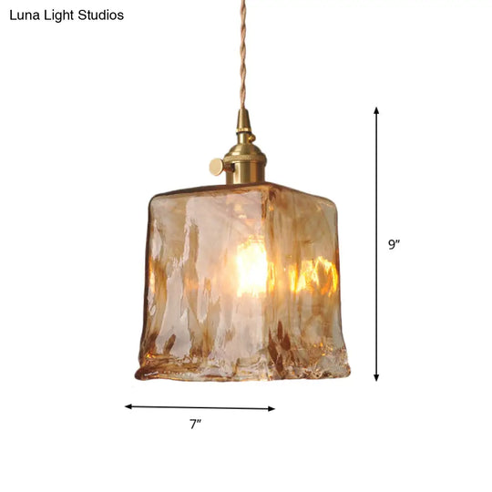 Brass Cone/Cube Coffee Cloud Glass Single-Bulb Pendant Light For Farmhouse Décor