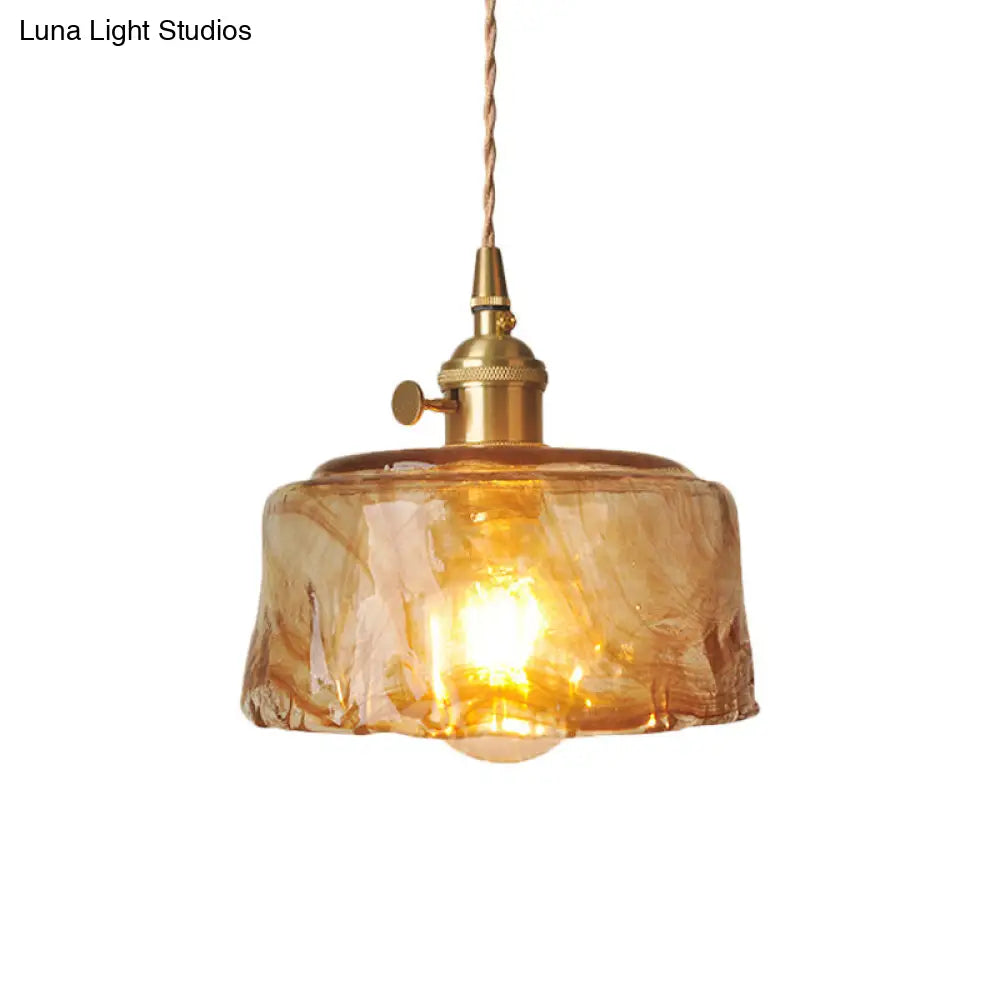 Single-Bulb Hanging Pendant Farmhouse Glass Suspension Lighting In Brass Coffee / C