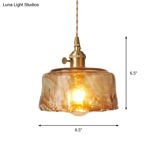 Brass Cone/Cube Coffee Cloud Glass Single-Bulb Pendant Light For Farmhouse Décor