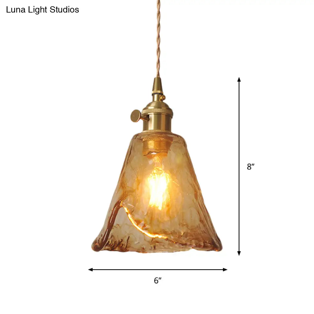 Brass Cone/Cube Coffee Cloud Glass Single-Bulb Pendant Light For Farmhouse Décor