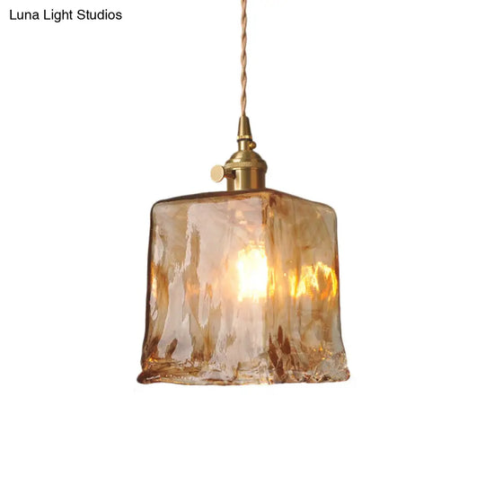 Single-Bulb Hanging Pendant Farmhouse Glass Suspension Lighting In Brass Coffee / D