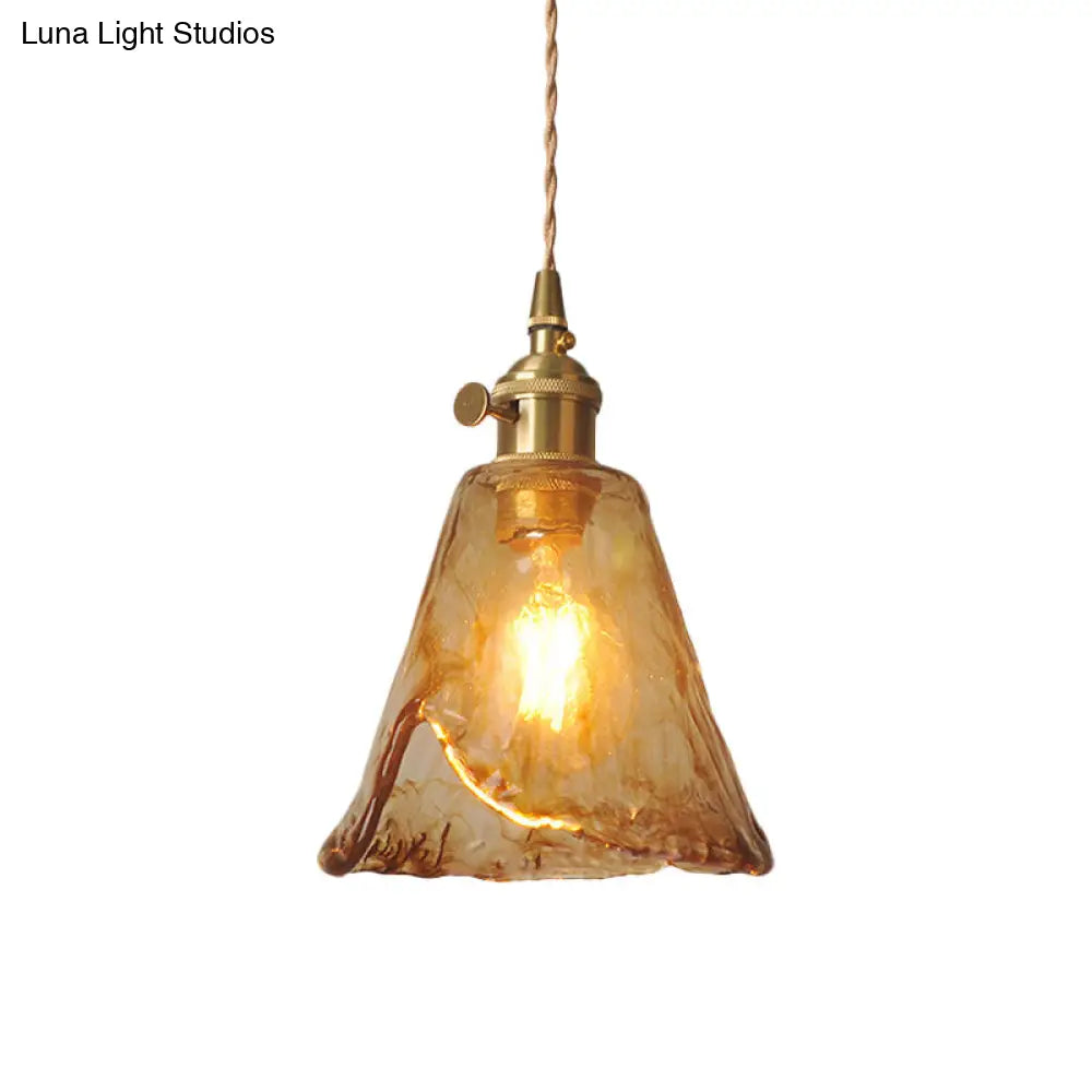 Single-Bulb Hanging Pendant Farmhouse Glass Suspension Lighting In Brass Coffee / B