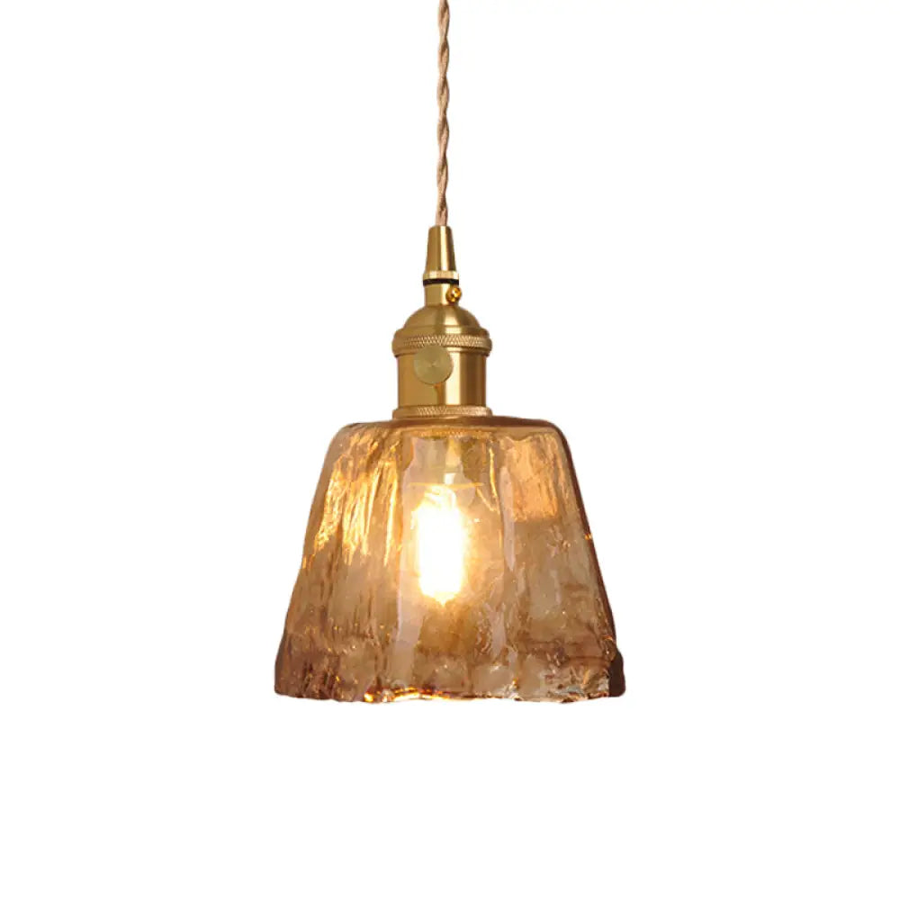 Brass Cone/Cube Coffee Cloud Glass Single-Bulb Pendant Light For Farmhouse Décor / A