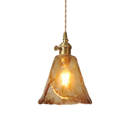 Brass Cone/Cube Coffee Cloud Glass Single-Bulb Pendant Light For Farmhouse Décor / B