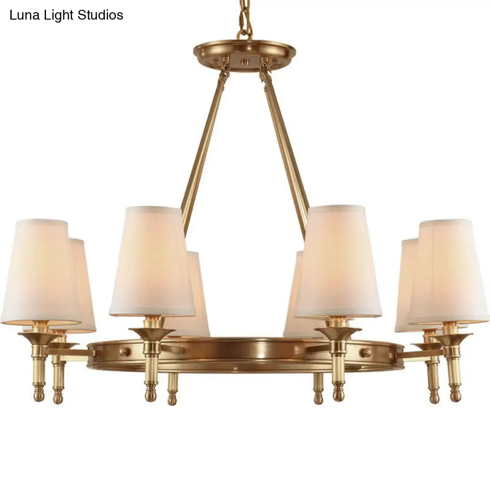 Brass Cone Hanging Ceiling Light - Minimalist Fabric Chandelier For Dining Room