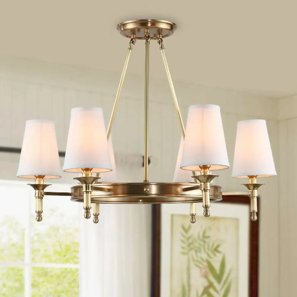 Brass Cone Hanging Ceiling Light - Minimalist Fabric Chandelier For Dining Room 6 /