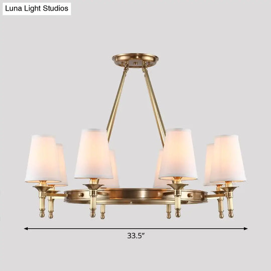 Brass Cone Hanging Ceiling Light - Minimalist Fabric Chandelier For Dining Room