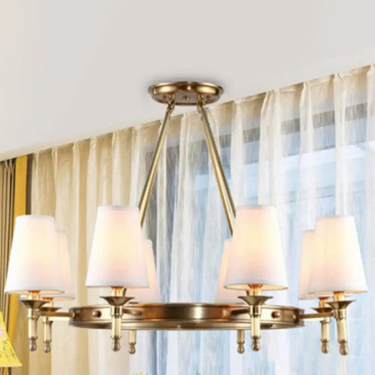 Brass Cone Hanging Ceiling Light - Minimalist Fabric Chandelier For Dining Room 8 /